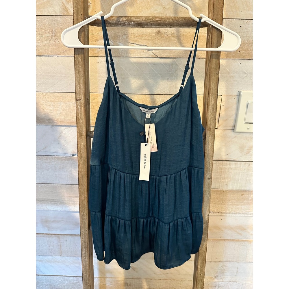 Naked Zebra Teal Blue Tiered Babydoll Camisole Top ST114230 NEW